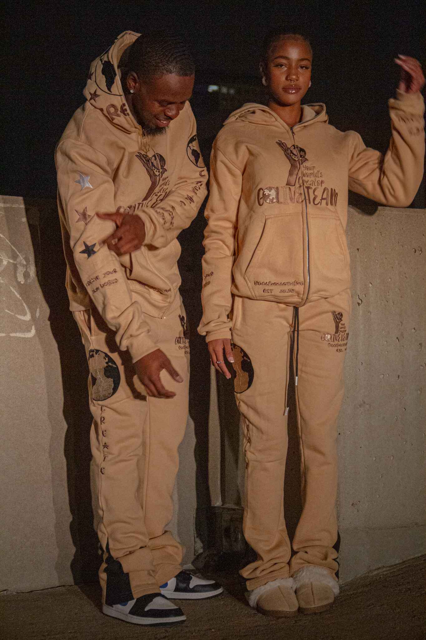 GLT X YWC Beige Stacked Create Sweats